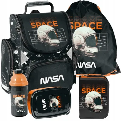 Immagine prodotto di Zaino scolastico per bambine e bambini con motivo NASA SPACE 5 pezzi: zaino, astuccio, sacca per scarpe, borraccia, borsa porta-colazione. Mega-set Paso