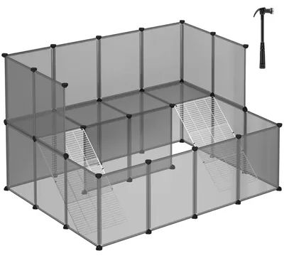 Produktbild von SONGMICS Freigehege für Kaninchen, Gehege für Kleintiere, 143 x 108 x 93 cm, Meerschweinchen-Gehege, Laufstall, aus Kunststoff, Hamster, grau LPC004G01