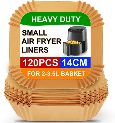 Obrázok produktu pre Pergamenový papier do fritézy, 120 kusov, vhodný pre fritézy s objemom 1,8L - 3,5L, štvorcový, miskovitý, 14 cm / 18,5 cm