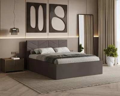 Produktbild von Polsterbett LOSANGE mit Kopfteil, 180x200 cm, Doppelbett mit Bettkasten und Lattenrost aus Holz, Velourstoff, Farbe: Braun