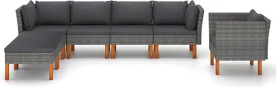 Produktbild von vidaXL 7-tlg. Garten-Lounge-Set Poly Rattan und Eukalyptusholz Grau