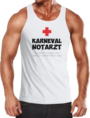 Produktbild von Herren Tanktop Karneval Notarzt Fasching Faschingsshirt Moonworks® weiß XXL