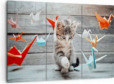 Produktbild von Bild auf Leinwand - Leinwandbild - Katze spaß origami - 105x70cm - Wand Bild - Wanddeko - Leinwanddruck - Bilder - Kunstdruck - Wanddekoration - Leinwand bilder - Wandkunst - CE105x70-2818