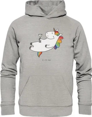 Produktbild von Mr. & Mrs. Panda Bedruckter Hoodie Einhorn Cocktail Größe XS - Heather Grey - Geschenk, Spruch, Sweatshirt, Kapuzenpulli, Pullover, Unicorn, Hoody, Geburtstag, Freundin