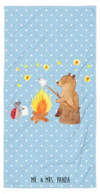 Produktbild von Mr. & Mrs. Panda Strandtuch Bär & Marienkäfer Lagerfeuer - Blau Pastell - Geschenk, Großes Badehandtuch, Frottee-Handtuch, Duschtuch, Teddy, Handtuch