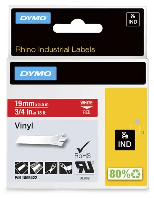 Immagine prodotto di Nastro per scritte in vinile DYMO RHINO bianco/rosso, 19 mm x 5,5 m