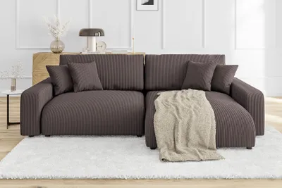 Produktbild von S-STYLE MÖBEL - Emma Ecksofa mit Schlaffunktion und Bettkasten in Cord-Stoff schöner Sitzkomfort, Ottomane rechts, B/T/H: 234 cm / 170 cm / 78 cm