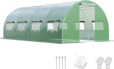 Produktbild von GOPLUS 6 x 3 x 2 m Gewächshaus mit Metallrahmen, Gartengewächshäuser mit Fenstern & Tür, Foliengewächshaus für Bauernhof, Hinterhof & Garten