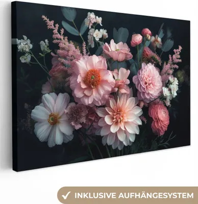 Produktbild von MuchoWow® - Leinwandbilder - Blumen - Rosa - Blumenstrauß, Wandbild, Wanddeko Bilder Wohnzimmer, 30x20 cm