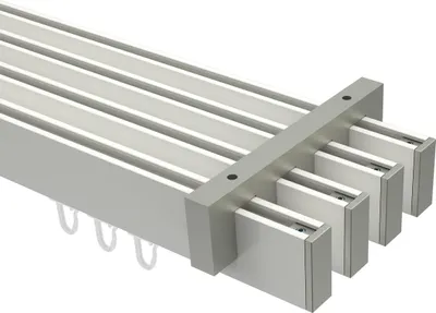 Produktbild von Interdeco Innenlaufstange / Gardinenstange mit Innenlauf Weiß / Edelstahl-Optik, Typ Smartline Paxo (Kappe), 14x35 mm 4-läufig, 220 cm