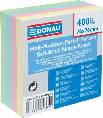 Produktbild von Bloček DONAU 76 x 76 mm, 4 pastelové farby, 400 lístkov