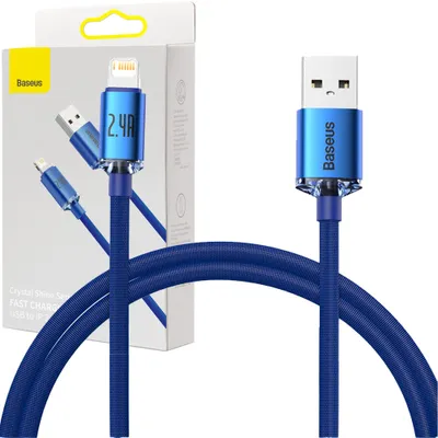 Zdjęcie produktu dla Baseus Crystal Shine Series Kabel Przewód Usb Do Szybkiego Ładowania I Transferu Danych Usb Typ A - Lightning 2,4A 1,2M Niebieski (Cajy000003)