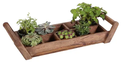 Produktbild von Pflanzenbox Pisa aus recyceltem Teakholz Natur Braun 72x28x15 cm mit 10 Fächern