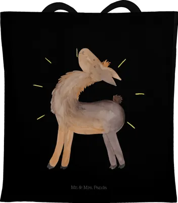 Produktbild von Mr. & Mrs. Panda Tote Bag Lama Stolz - Schwarz - Geschenk, Family, Lamas, Tasche, Tragetasche, Laptoptasche, Beste Freundin, Jutebeutel, Beutel, Hippie, Shopping, Familie