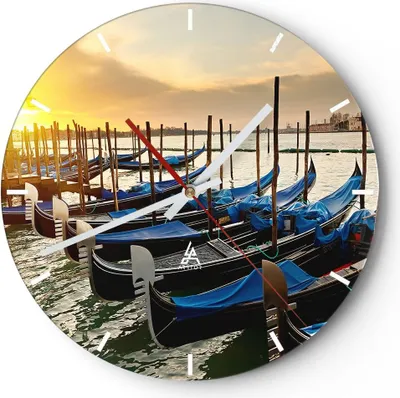 Produktbild von Wanduhr - Rund - Glasuhr - Venedig Gondel - 30x30cm - Schleichendes Uhrwerk - Lautlos - zum Aufhängen bereit - Dekoration Modern - Wanddekoration aus Glas - C3AR30x30-3531