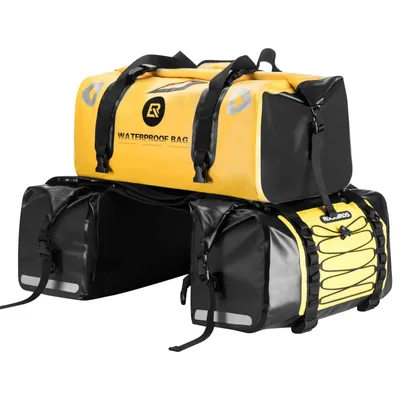 Image de ROCKBROS Moto 62L Sacs porte-bagages+55L Rouleau à bagages, 100% étanche Sacs moto, sacoche de selle, Jaune