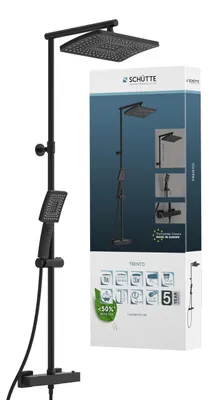Duschsystem mit Thermostat, Regendusche 32x20 cm, Handbrause, schwarz