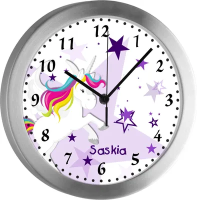 Produktbild von Kinderzimmer Funkwanduhr, Funkuhr Wanduhr Kinder, Einhorn lila 25 cm