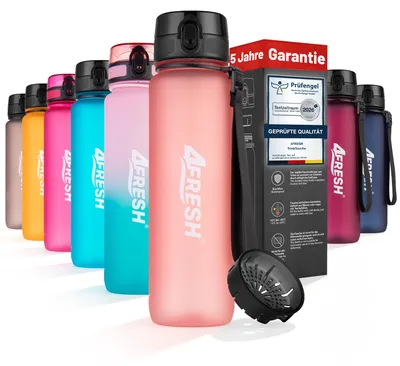Obrázek produktu pro Láhev 4FRESH o objemu 1000 ml z materiálu Tritan – láhev na vodu bez BPA se sítkem, nepropustná, otevírání jedním kliknutím a poutko na nošení