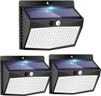 Obrázek produktu pro Voděodolné solární reflektory s pohybovým senzorem – sada 3 kusů s 138 LED – 3 režimy. Solární reflektory pro venkovní osvětlení a dekoraci zahrady