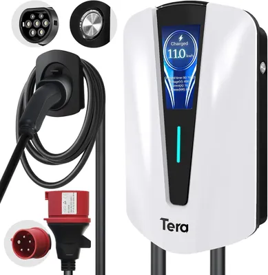 Productafbeelding van Tera EV Oplader Type 2 Wallbox, 11 kW Driefasig, 16A 400V Met Display En 7 Meter Oplaadkabel