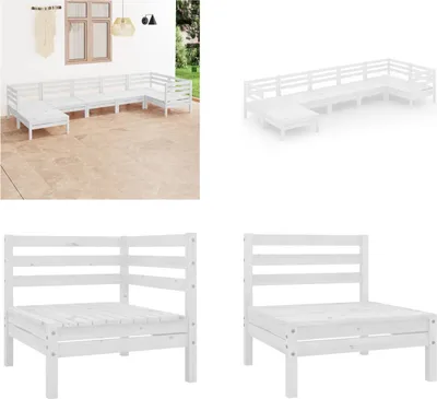 Produktbild von vidaXL 7 tlg. Garten Lounge Set Massivholz Kiefer Weiß - Garten-Lounge-Set - Outdoor-Lounge-Set - Holz-Ottomane - Gartenmöbel-Set
