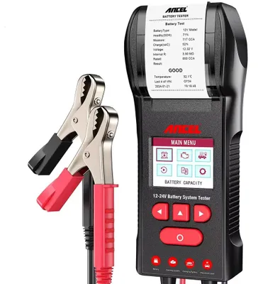 Immagine prodotto di Tester per batterie - Analizzatore di batterie - Verificatore di batterie - Misuratore di tensione - Apparecchio diagnostico per batterie - 12V e 24V