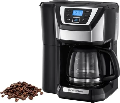 Obrázek produktu pro Kávovar s vestavěným mlýnkem Russell Hobbs Victory Grind & Brew 22000-56, 1025 W, 1,5 l, 250 g, 12 šálků, Časovač, Vestavěný filtr, Černá/nerezová ocel