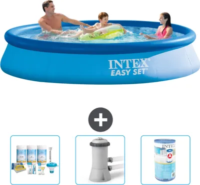 Zdjęcie produktu dla Okrągły nadmuchiwany basen Easy-Set firmy Intex - 366 x 76 cm - niebieski - w zestawie pakiet konserwacyjny - pompa filtrująca do basenu - filtr