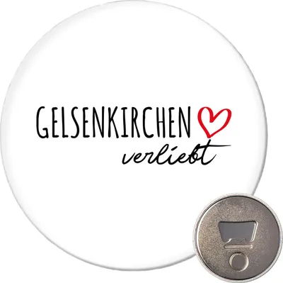 Produktbild von Huuraa Magnet Gelsenkirchen verliebt 59mm Kühlschrankmagnet rund Flaschenöffner Geschenkidee