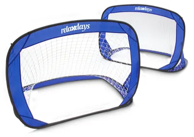 Productafbeelding van Relaxdays Opklapbare Doeltjes, set van 2, zelfopzettende voetbaldoeltjes, mini-doeltjes, draagbaar met draagtas, 80 x 120 x 80 cm, blauw