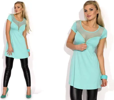 Produktbild von Damen Longshirt Tunika Shirt T-shirt Spitze Transparent Mesh; S/M; Mintgrün