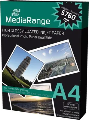 Produktbild von MediaRange Foto Papier hochglänzend A4 160g  50 Blatt Dual