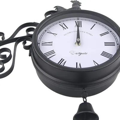 Obrázek produktu pro Nástěnné hodiny Vintage Retro hodiny Kovové nástěnné hodiny Nádražní hodiny Starožitné venkovní hodiny Černé 20cm ciferník Římská čísla Kuchyňské hodiny Oboustranné hodiny pro zahradní centrální nádraží
