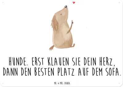 Produktbild von Mr. & Mrs. Panda tafel Hund Liebe DIN A6 - Weiß - Geschenk, Türschild, Wandbild, Sprüche, Frauchen, Herz, Retro Blechschild, Blechtafel, Schild