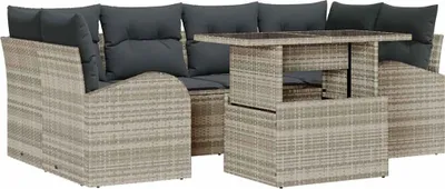 Produktbild von vidaXL Garten-Sofa-Set 7 Stk. Hellgrau Poly Rattan