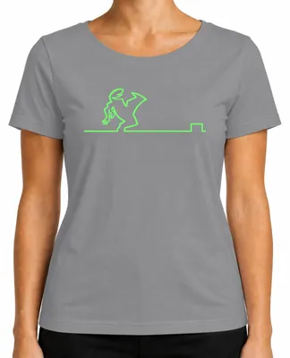 Imagen del producto de Camiseta para mujer, diseño "Linea Balum Strichmännchen Osvaldo Kult Cartoon", color gris, talla M