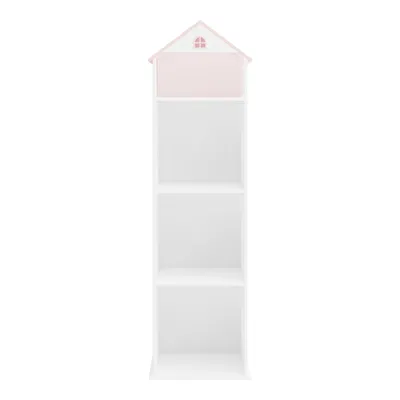Produktbild von Kinderregal 'Vipsali' in Hausoptik mit 4 offenen Fächern 140 x 40 x 35 cm Weiß / Rosa