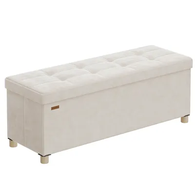 Produktbild von SONGMICS Sitzbank mit Stauraum, Hocker faltbar, 38 x 110 x 40 cm, Aufbewahrungsbox mit Deckel, Fußhocker 112 L, Samt, bis 300 kg belastbar