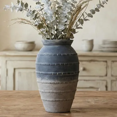 Rustikale Keramikvase, 30,5 cm, schwarz, für Wohnzimmer
