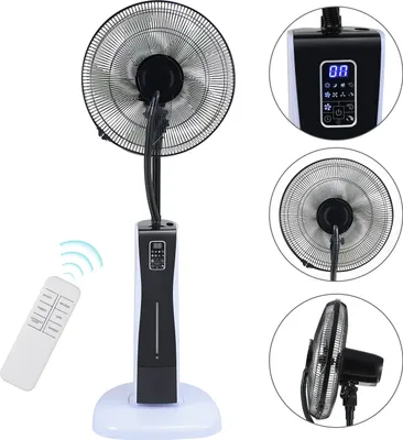 Image de Ventilateur sur pied TolleTour avec fonction brumisateur pour un climat ambiant agréable. Ventilateur 75 W à 4 modes, avec télécommande et minuterie. Noir