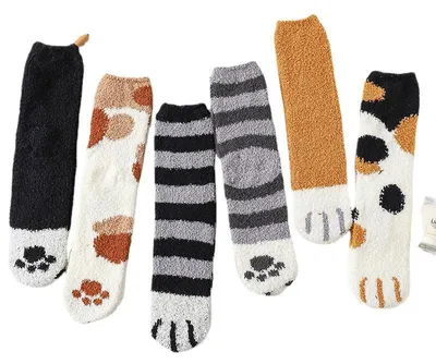 Productafbeelding van INF Zachte kattensokken met kattenpootjes 6 verschillende paren