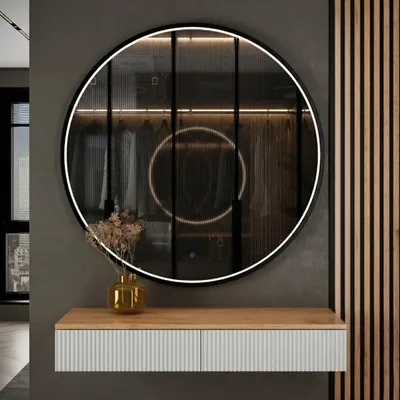 Produktbild von Planetmöbel AMYRA Konsolentisch 100 cm in Gold Eiche / Weiß mit LED Spiegel VELUNA 100 cm