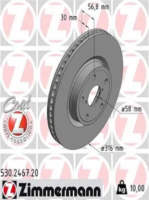 Produktbild von 2x ZIMMERMANN Bremsscheibe 530.2467.20 für SUBARU OUTBACK (BS) Levorg I (VM)