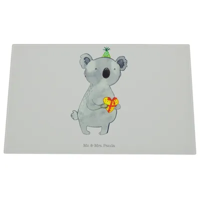 Produktbild von Mr. & Mrs. Panda Hackbrett Koala Geschenk - Grau Pastell - Party, schneidunterlage, Glasschneidebrett, Geburtstag, schneidbrett, Glas, Schneidebrett Aus