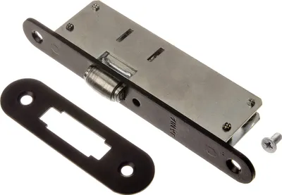 A lock mechanism and its strike plate are shown on a white background.