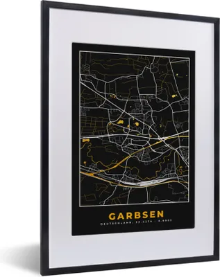 Produktbild von MuchoWow® Gerahmtes Poster Garbsen - Gold - Karte - Deutschland - Stadtplan 30x40 cm - Poster mit Schwarzem Bilderrahmen Wandposter Rahmen Foto Bilder - Wandposter Schlafzimmer