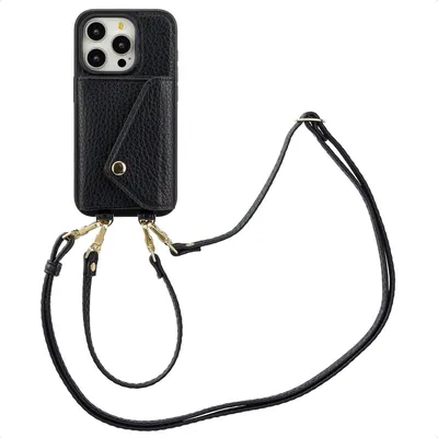 Produktbild von Selencia Sera HandyHülle mit Kordel und Umschlag-Kartenhalter iPhone 15 Pro - Schwarz