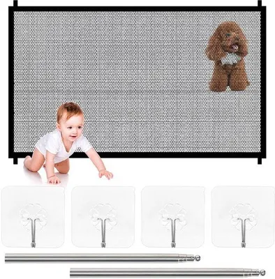 Image de Unyqoos® : Grille de protection pour chiens, noire – filet renforcé, résistant aux griffures et aux déchirures, avec crochets adhésifs, installation facile sans perçage, idéale pour les escaliers et les portes