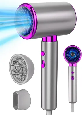Produktbild von Haartrockner mit Kaltluftstufe, 3 Heizstufen & 2 Gebläsestufen, inklusive Diffusor und Stylingdüse, leiser Föhn für Zuhause
